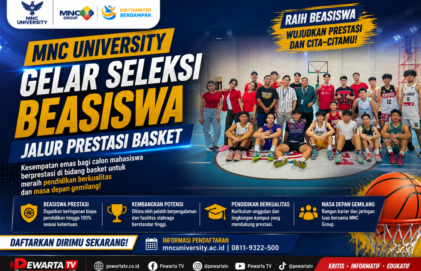 MNC University Buka Seleksi Beasiswa Prestasi Basket, Kesempatan Emas bagi Atlet Muda