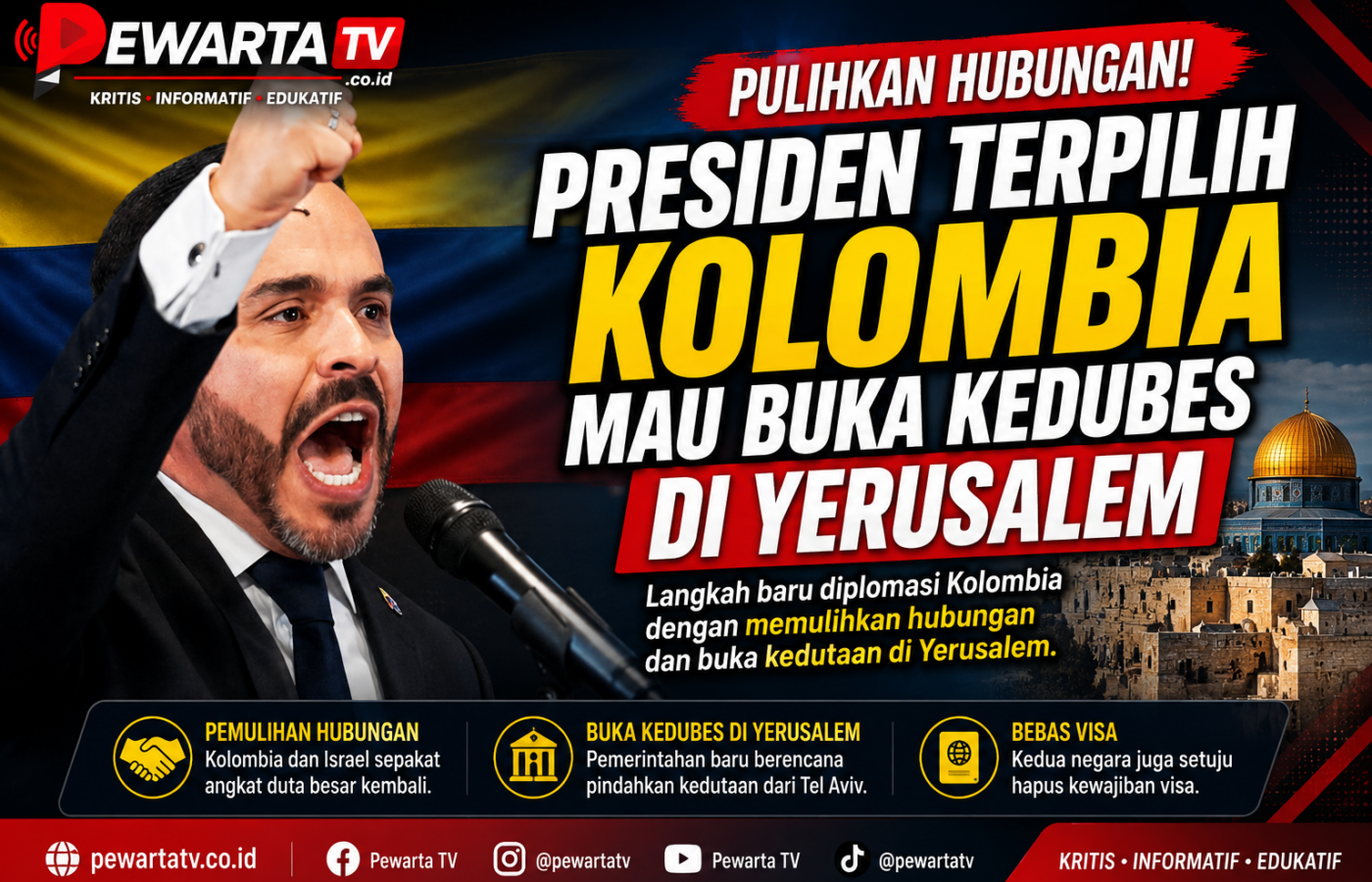Presiden Terpilih Kolombia Berencana Buka Kedutaan di Yerusalem, Tanda Pemulihan Hubungan dengan Israel
