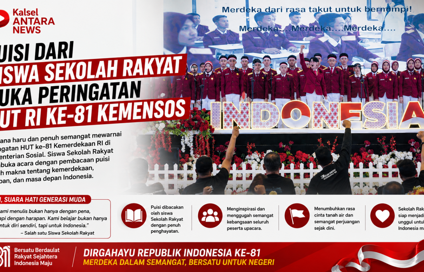 Puisi dari Siswa Sekolah Rakyat Buka Peringatan HUT RI ke-81 Kemensos