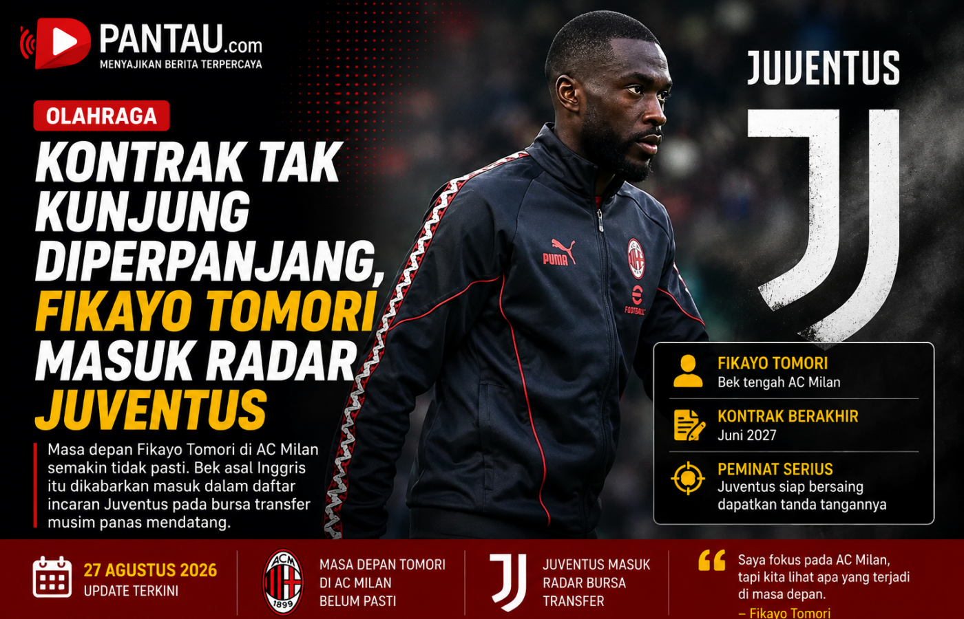Kontrak Tak Kunjung Diperpanjang, Fikayo Tomori Masuk Radar Juventus