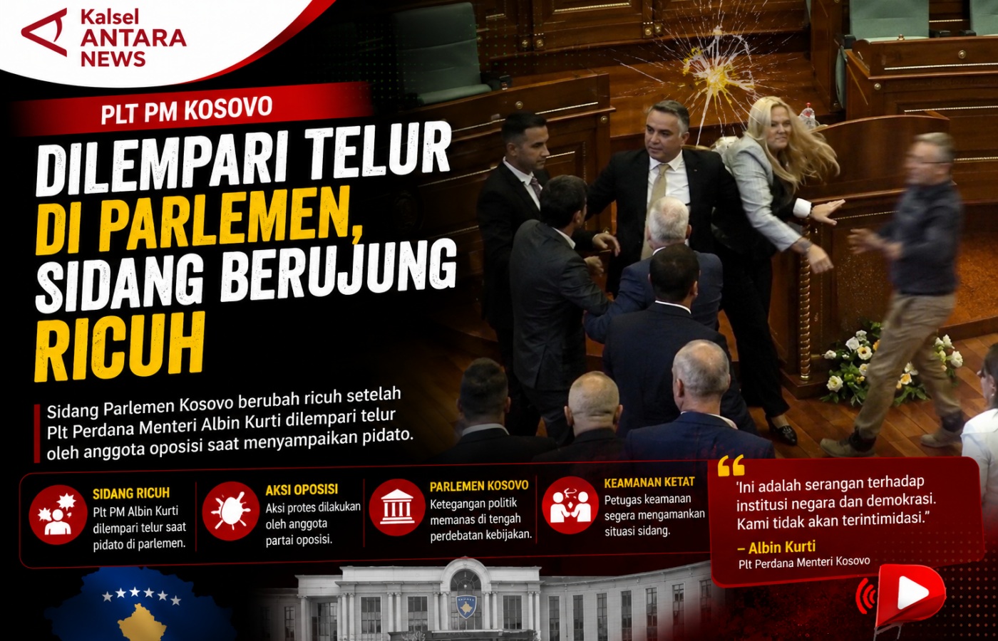 Plt PM Kosovo Dilempari Telur di Parlemen, Sidang Berujung Ricuh