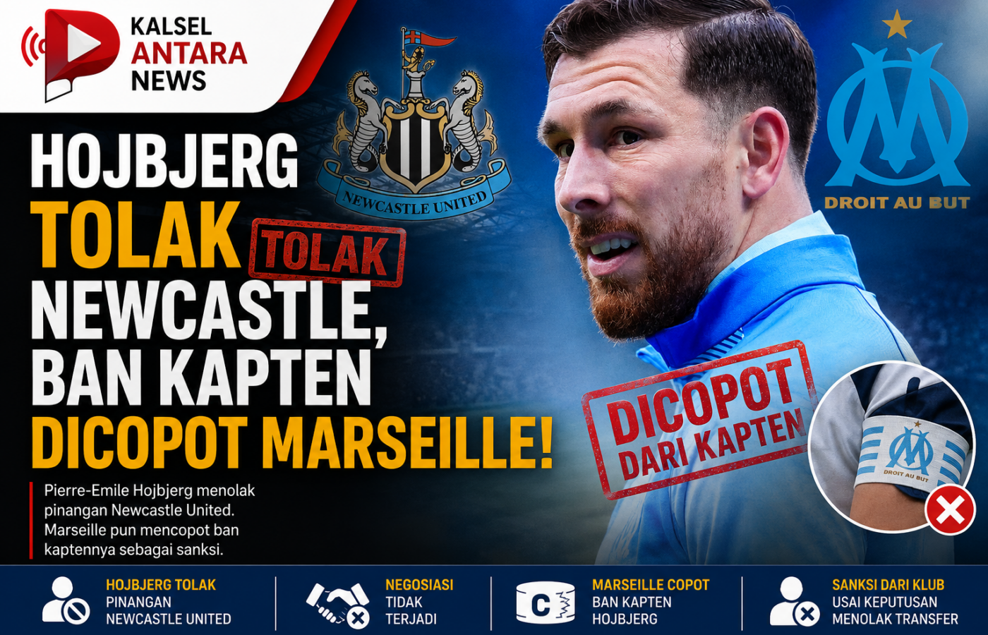 Hojbjerg Tolak Newcastle, Ban Kapten Dicopot Marseille!