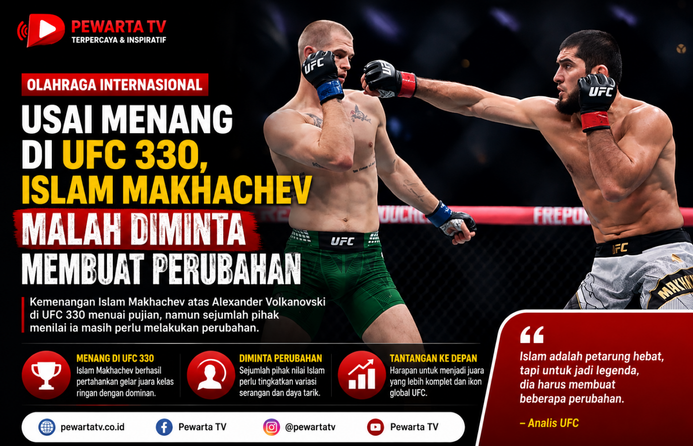 Usai Menang di UFC 330, Islam Makhachev Malah Diminta Membuat Perubahan