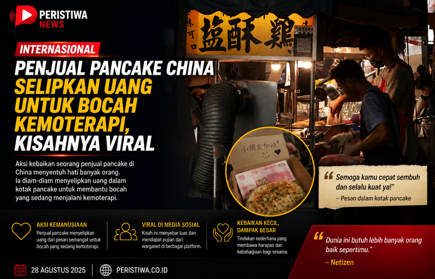 Penjual Pancake China Selipkan Uang untuk Bocah Kemoterapi, Kisahnya Viral