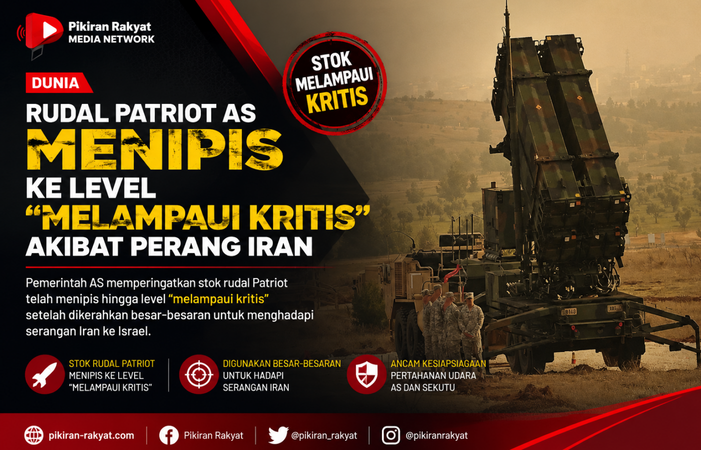 Rudal Patriot AS Menipis ke Level “Melampaui Kritis” akibat Perang Iran