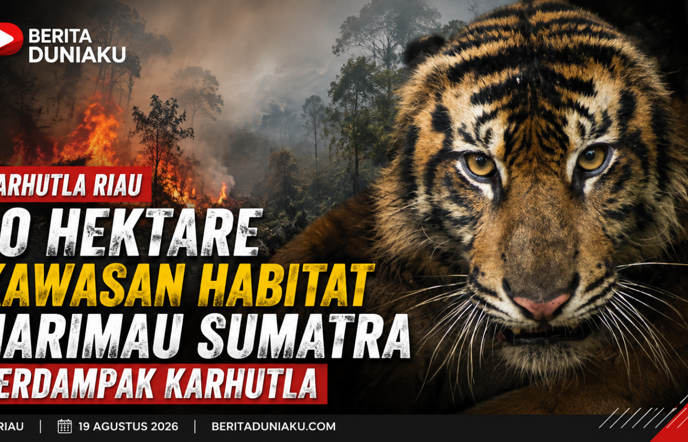 Karhutla Bakar 10 Hektare Habitat Harimau Sumatra di Suaka Margasatwa Kerumutan
