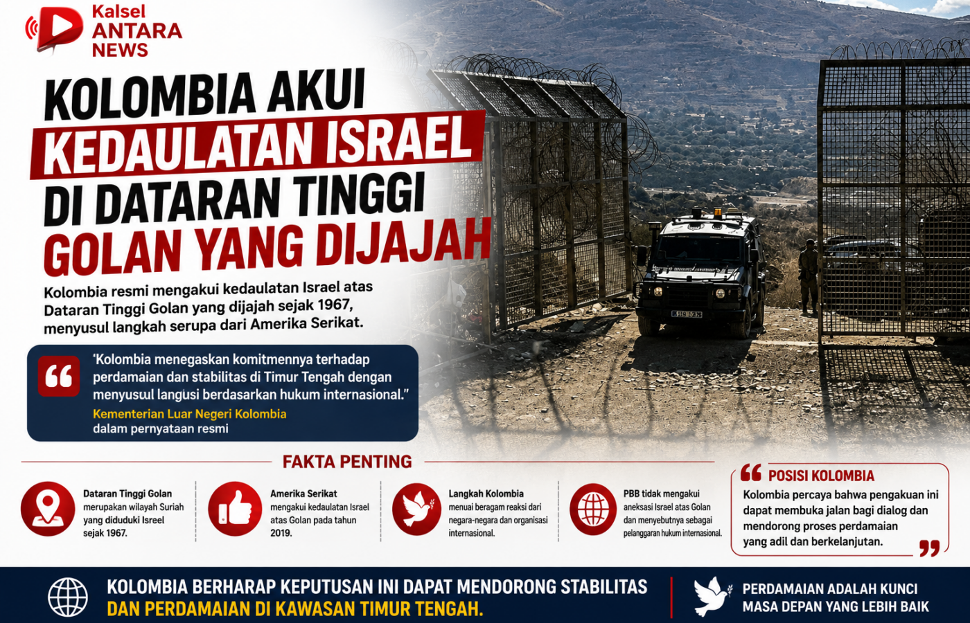 Kolombia Akui Kedaulatan Israel di Dataran Tinggi Golan yang Dijajah