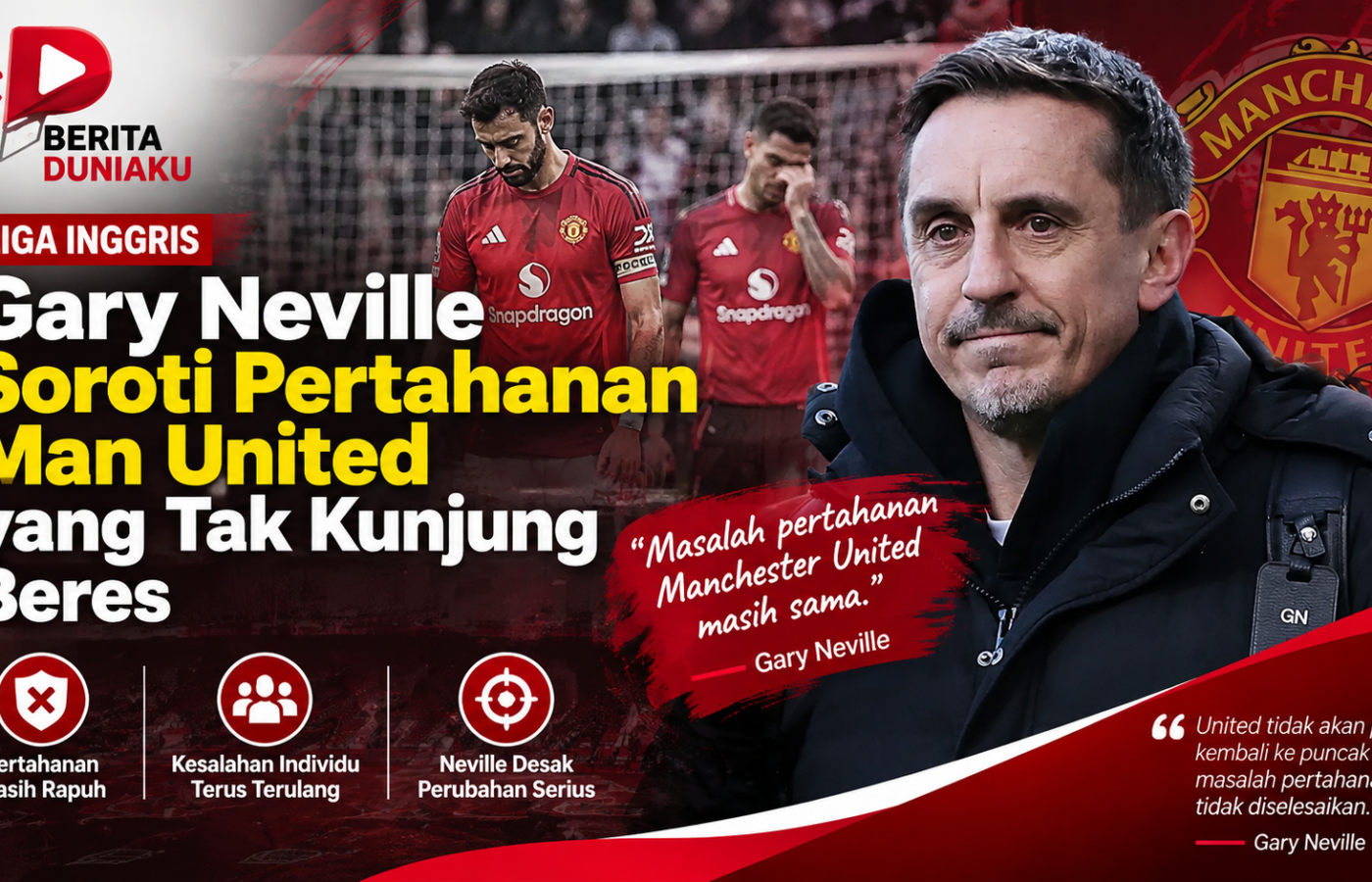 Gary Neville Soroti Pertahanan Man United yang Tak Kunjung Beres