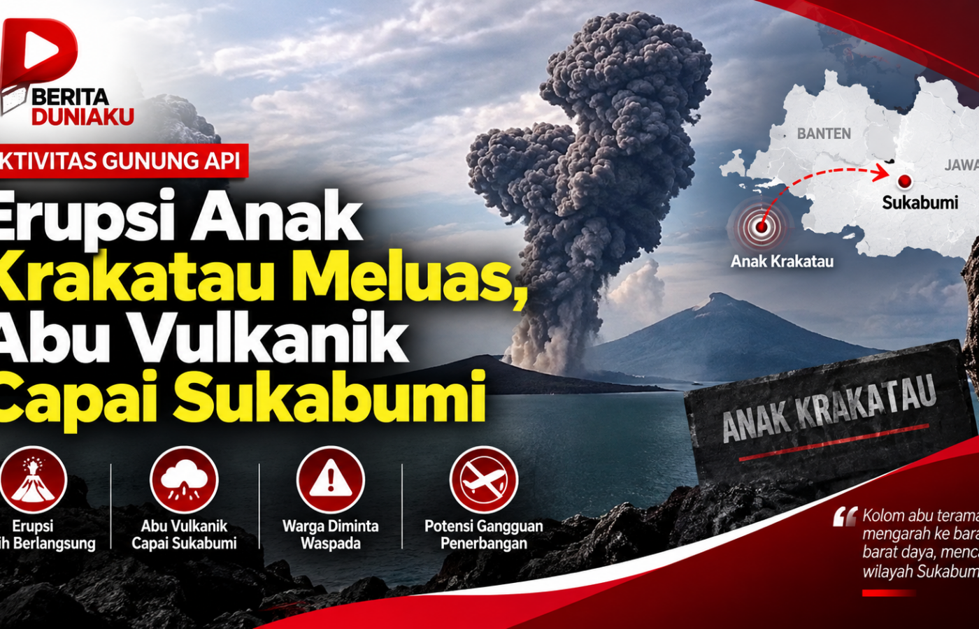 Erupsi Anak Krakatau Meluas, Abu Vulkanik Capai Sukabumi